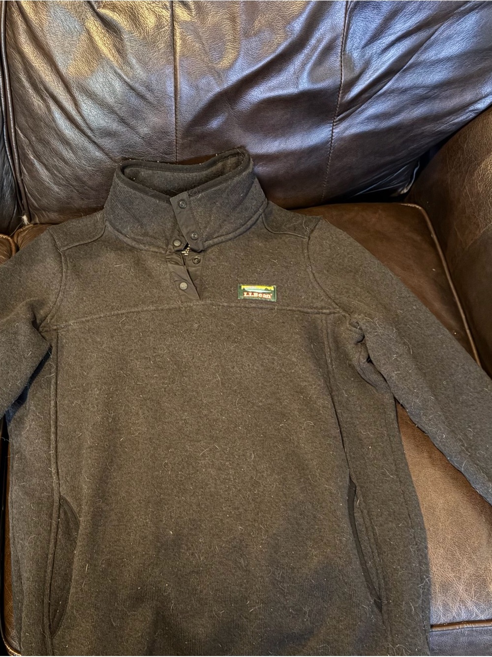 LL Bean Black Snap-Neck Pullover Fleece